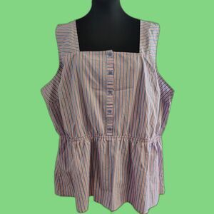 Lane Bryant No Peek Striped Button-Front Peplum Top Size 24 Striped RN118641